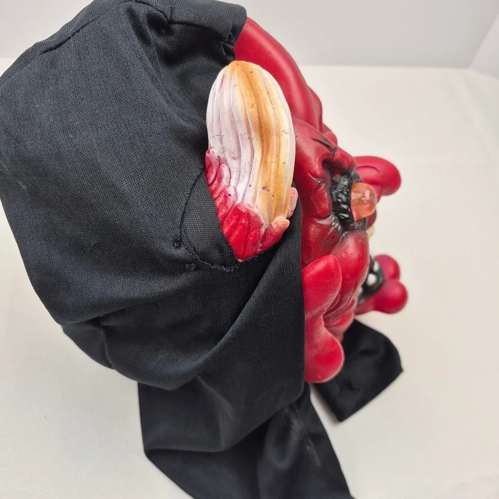 Vtg 90s Halloween Devil Demon‎ Mask Light Up Eyes Works Latex Hood Battery Op
